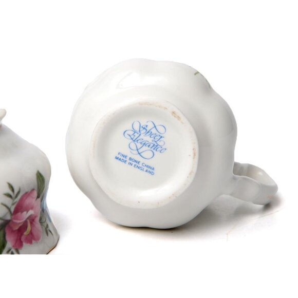 Vintage Sheer Elegance Fine Bone China Mini Creamer & Sugar Bowl Floral Pink - Picture 2 of 7